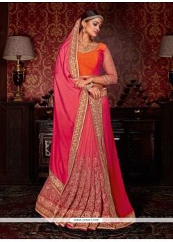 Epitome Silk Hot Pink Designer Half N Half Saree