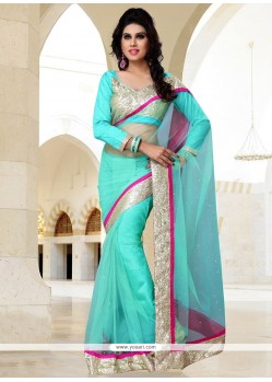 Turquoise Blue Net Casual Saree