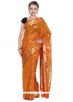 Mystic Weaving Work Orange Art Silk Traditional Saree
