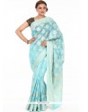 Princely Turquoise Weaving Work Fancy Fabric Classic Designer Saree