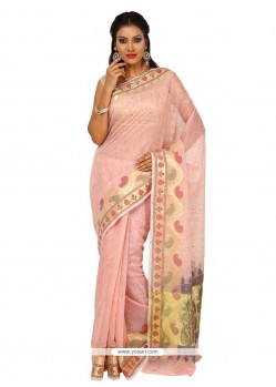 Spectacular Pink Weaving Work Tissue Classic Saree