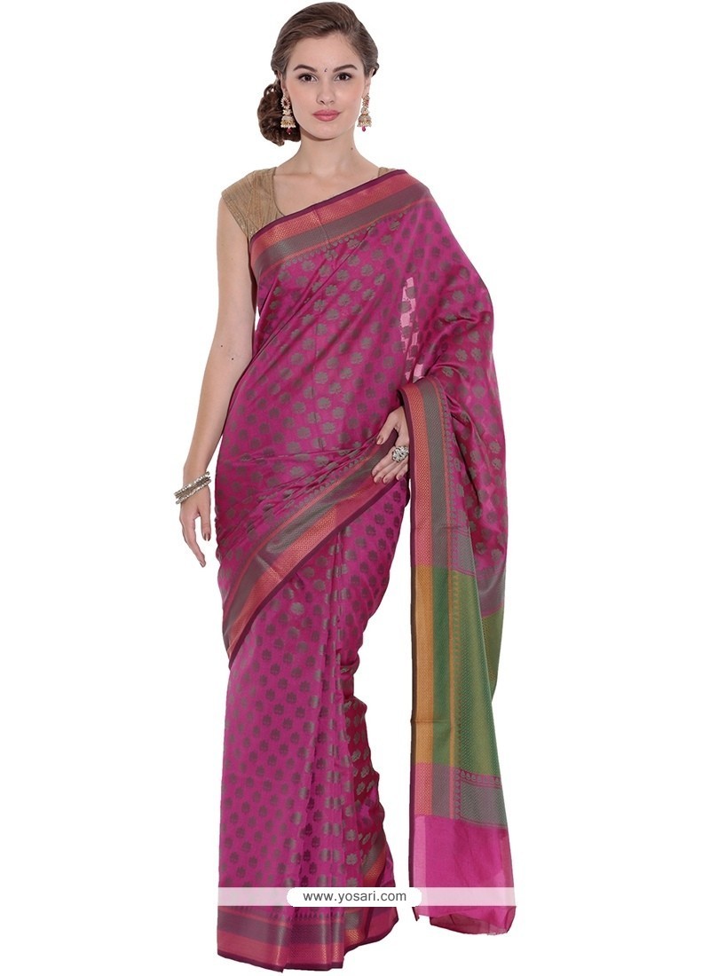 Dazzling Art Silk Magenta Weaving Work Trendy Saree