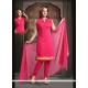 Floral Lace Work Art Silk Hot Pink Readymade Suit