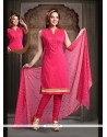 Floral Lace Work Art Silk Hot Pink Readymade Suit