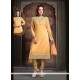 Enthralling Lace Work Mustard Net Readymade Suit