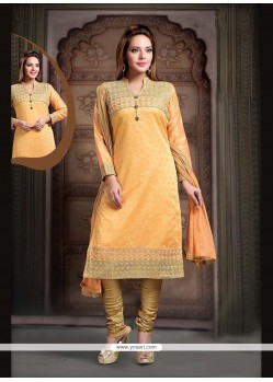 Enthralling Lace Work Mustard Net Readymade Suit
