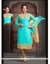 Irresistible Sea Green Embroidered Work Net Readymade Suit