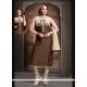 Picturesque Brown Embroidered Work Art Silk Readymade Suit