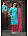 Energetic Embroidered Work Blue Art Silk Readymade Suit