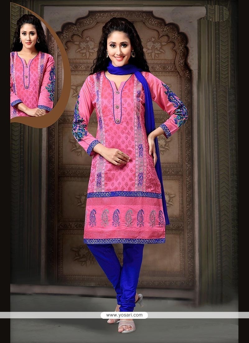Ideal Pink Embroidered Work Readymade Suit