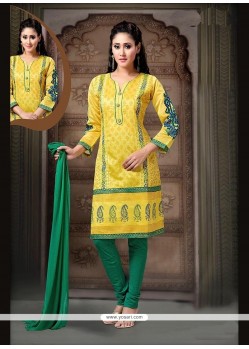 Hypnotizing Yellow Embroidered Work Art Silk Readymade Suit