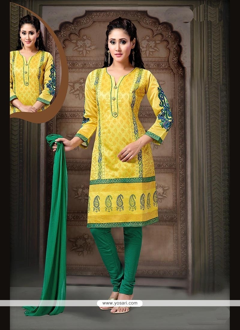 Hypnotizing Yellow Embroidered Work Art Silk Readymade Suit