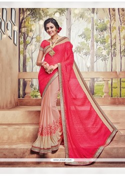 Trendy Satin Pink Embroidered Work Classic Saree