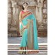 Intriguing Turquoise Patch Border Work Fancy Fabric Designer Traditional Sarees