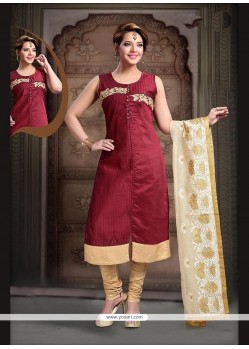 Immaculate Art Silk Maroon Embroidered Work Readymade Suit