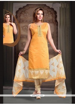 Titillating Mustard Embroidered Work Readymade Suit