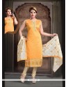 Mesmeric Embroidered Work Art Silk Mustard Readymade Suit