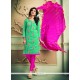 Lace Chanderi Cotton Churidar Designer Suit In Sea Green