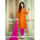 Orange Chanderi Cotton Churidar Designer Suit