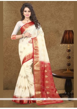 Stunning Art Silk Off White Classic Saree