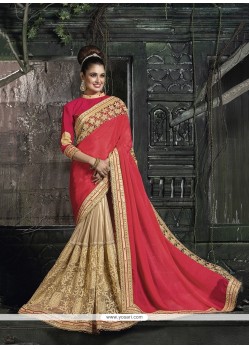 Engrossing Beige Faux Chiffon Traditional Saree