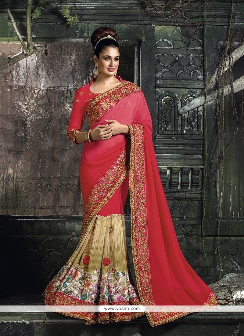 Beautiful Georgette Hot Pink Designer Traditional Sarees