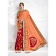 Adorning Peach And Red Embroidered Work Jacquard Silk Designer Traditional Sarees
