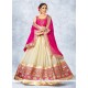 Titillating Georgette Hot Pink And Off White Patch Border Work A Line Lehenga Choli
