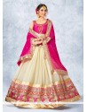 Titillating Georgette Hot Pink And Off White Patch Border Work A Line Lehenga Choli