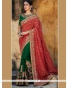 Phenomenal Green And Red Embroidered Work Art Silk Designer Half N Half Saree