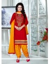 Staggering Cotton Red Punjabi Suit