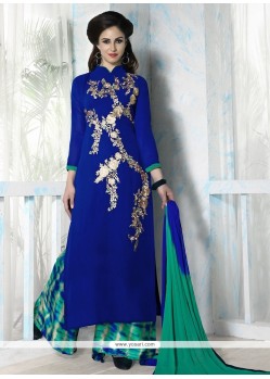Flamboyant Resham Work Georgette Blue Designer Palazzo Salwar Kameez