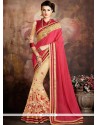 Sensible Georgette Beige And Red Embroidered Work Designer Traditional Sarees