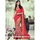 Topnotch Red Patch Border Work Printed Saree