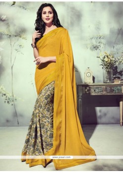 Captivating Patch Border Work Mustard Georgette Printed Saree