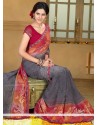 Perfect Grey And Red Georgette Saree