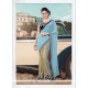 Prodigious Georgette Turquoise Patch Border Work Traditional Saree