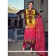 Resplendent Hot Pink And Yellow Designer Straight Salwar Suit