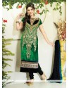 Green Embroidery Work Churidar Suit