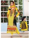 Yellow And Black Georgette Churidar Suit