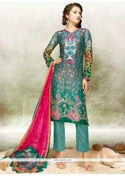Congenial Embroidered Work Satin Multi Colour Pant Style Suit