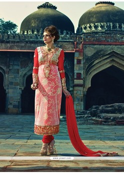 Red And Cream Zari Work Churidar Salwar Suit