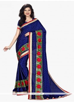 Intrinsic Faux Crepe Navy Blue Patch Border Work Traditional Saree