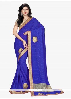 Awesome Blue Patch Border Work Trendy Saree