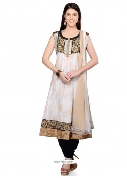 Attractive Lace Work Chanderi Readymade Suit