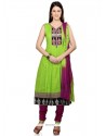 Lace Cotton Readymade Suit In Green