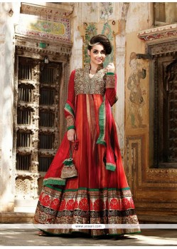 Mesmeric Red Net Floor Lenght Anarkali Suit