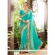 Fetching Patch Border Work Turquoise Georgette Traditional Saree