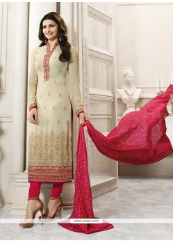 Prachi Desai Beige And Hot Pink Churidar Designer Suit