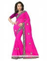Classy Patch Border Work Hot Pink Georgette Trendy Saree